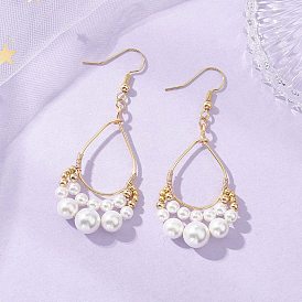 Серьги-подвески из медной проволоки с жемчугом и ракушками., слеза, с 304 нержавеющей стали серьги крючки