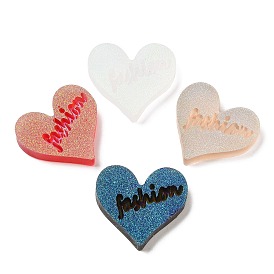 Translucent Resin Cabochons, AB Color Plated, Heart with Word Fashion