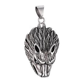 304 Stainless Steel Big Pendants, Wolf Head