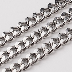 304 Stainless Steel Cuban Link Chains, Chunky Curb Chains, Faceted, Unwelded