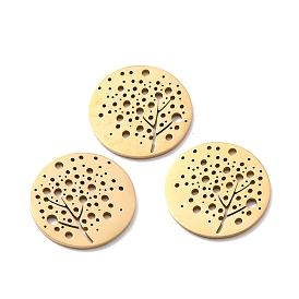 Ion Plating(IP) 316 Surgical Stainless Steel Pendants, Flat Round with Hollow Pattern