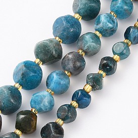 Natural Apatite Beads Strands, with Seed Beads, Six Sided Celestial Dice, Dyed, Faceted
