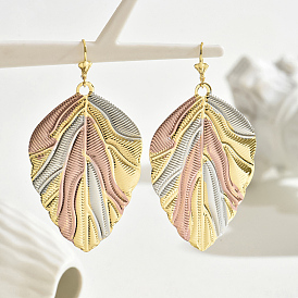 1 Pairs Colorful Texture Leaf Vintage Style Ladies Fashion Vacation Party Hoop Earrings