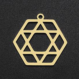 Ion Plating(IP) 201 Stainless Steel Pendants, Laser Cut, Star of David