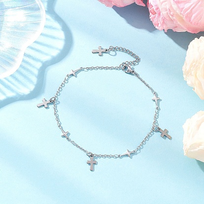 304 ножные браслеты из нержавеющей стали с поперечными звеньями, браслеты на ногу с подвеской в виде звезды, креста и луны для женщин, не тускнеет, цвет нержавеющей стали