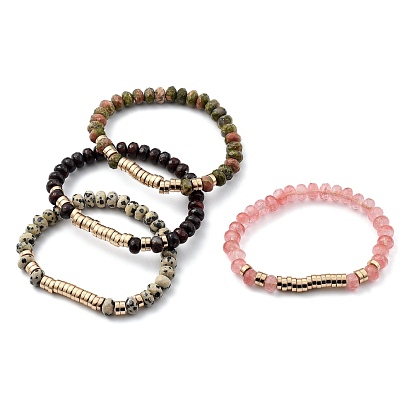 Pulseras unisex con cuentas elásticas, con cuentas de piedras preciosas y cuentas de hematita sintéticas no magnéticas de electrochapado, dorado