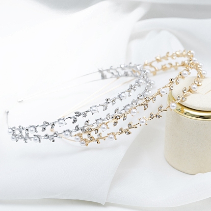 Двухслойные ленты для волос из листового металла со стразами, Пластиковые бусины из искусственного жемчуга, аксессуары для волос для женщин и девочек