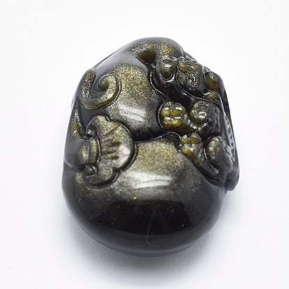 Natural Golden Sheen Obsidian
Pendants, Carved Pi Xiu