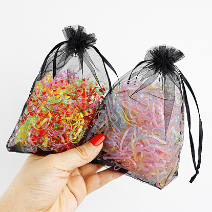 Élastiques à cheveux colorés en forme de bonbons pour enfants, bandes élastiques non dommageables dans un joli sac à cordon