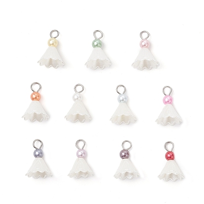 11 шт. 11 цвета АБС-пластик и акриловые искусственные жемчужины цветы подвески, с железными петлями, платина