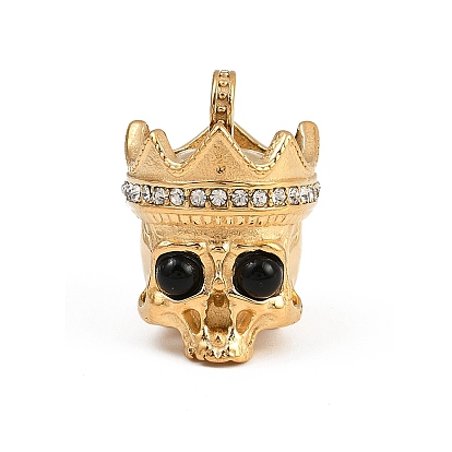 304 подвески из нержавеющей стали, череп прелести, со стразами и бусинами из натурального черного агата