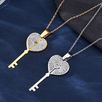304 ожерелья из нержавеющей стали, полимерной глины, стразов, открывающихся ключом, для женщин, ионное покрытие (ip), сердце