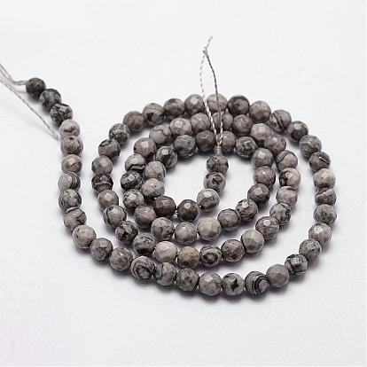 Natural Map Stone/Picasso Stone/Picasso Jasper Beads Strands, Faceted, Round