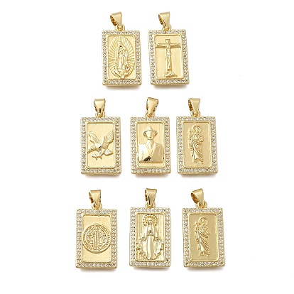 Латунные микропаве прозрачные подвески с фианитом, прямоугольник амулеты, реальный 18 k позолоченный, без кадмия и без свинца, стойки покрытие, долговечный