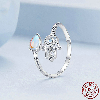 Хамса рука и слеза 925 кольца-манжеты из стерлингового серебра с кубическим цирконием, опалом и лунным камнем