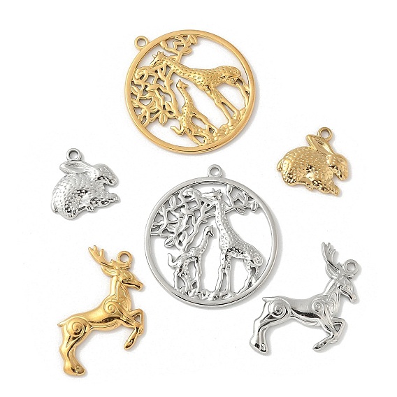 304 подвески из нержавеющей стали в виде кролика, оленя, жирафа, прелести животных, ионное покрытие (ip)