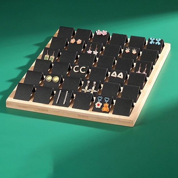 36-слотовый лоток для бамбуковых сережек, с держателем дисплея из искусственной кожи, прямоугольные