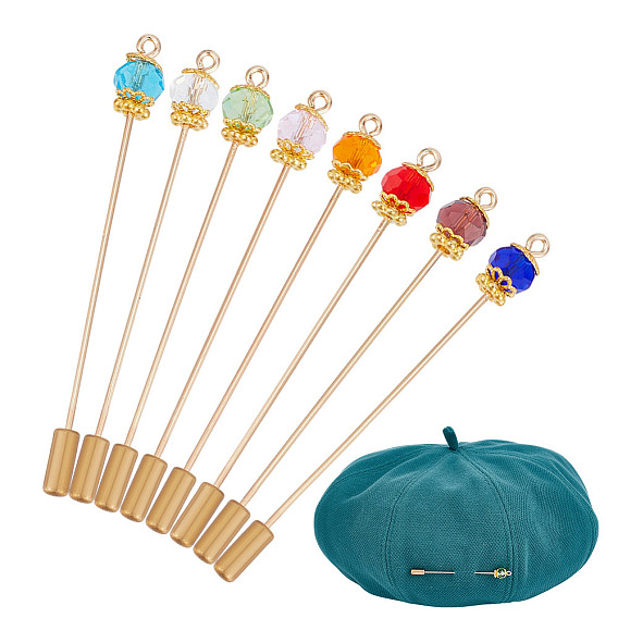 8шт латунная брошь, со стеклом, граненые