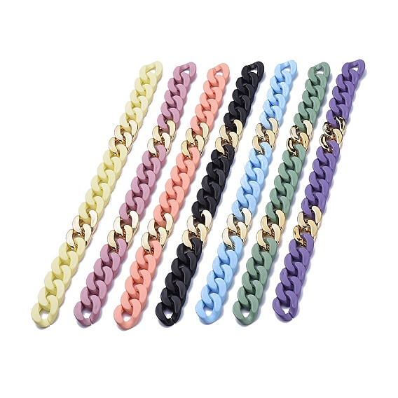 Бордюрные цепи ручной работы, кубинские звенья цепи, с непрозрачным акрилом, окрашенным распылением, и соединительными кольцами из пластика CCB, для изготовления ювелирных изделий