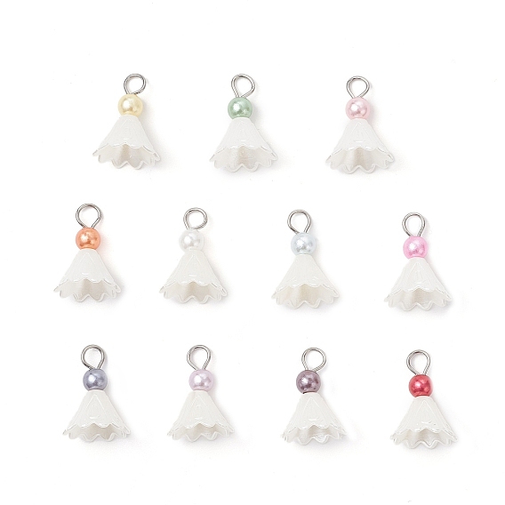 11 шт. 11 цвета АБС-пластик и акриловые искусственные жемчужины цветы подвески, с железными петлями, платина