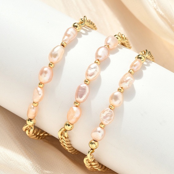 Браслеты из натурального жемчуга и бисера, латунные кубинские звенья цепи браслеты для женщин, долговечный, без кадмия и без свинца