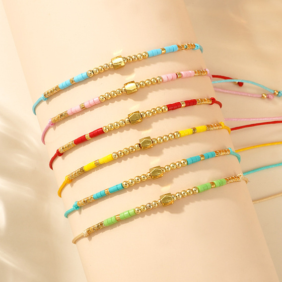 Браслеты из плетеного бисера со стеклянными бусинами для женщин, регулируемые браслеты шнур