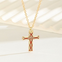 Alloy Enamel Viking Knot Religion Cross Pendant Cable Chain Necklaces for Women, Golden