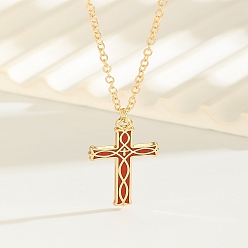 Alloy Enamel Viking Knot Religion Cross Pendant Cable Chain Necklaces for Women, Golden