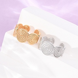304 Stainless Steel Cuff Open Rings, Flat Round with Spiral Pattern