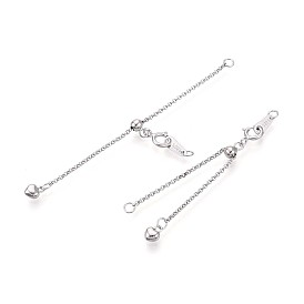 925 удлинители цепи из стерлингового серебра, сердце, с застежками в виде когтей лобстера и подвесками