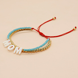 Bohemian Shell Letter Crystal Copper Handmade Beaded Bracelet for Women