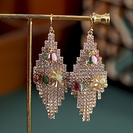 Rhinestone Dangle Earrings for Women, Golden