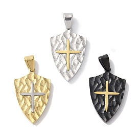 Ion Plating(IP) 304 Stainless Steel Pendants, Shield with Cross Charm