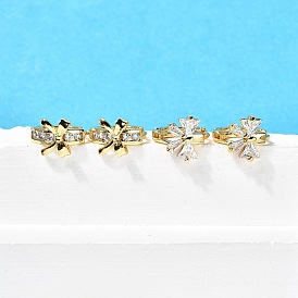 Серьги-кольца из латуни с бантом, с четким кубического циркония