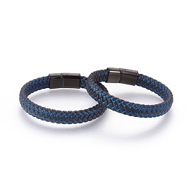 Braided Leather Cord Bracelets, with 304 Stainless Steel Magnetic Clasps