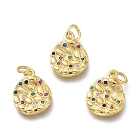 Breloques en laiton zircon cubique micro pavé, cahoteuse, plat rond, avec des anneaux de saut