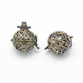 Brass Rack Plating Cage Pendants, For Chime Ball Pendant Necklaces Making, Lead Free & Cadmium Free, Round with Vine
