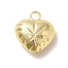 Rack Plating Brass Pendants, Long-Lasting Plated, Cadmium Free & Lead Free, Puffed Heart Charms