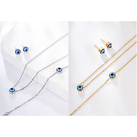 Набор серег-гвоздиков, браслета и ожерелья из нержавеющей стали «Сглаз», с эмалью