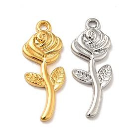 Ion Plating(IP) 304 Stainless Steel Pendants, Rose Charms