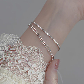 Minimalist Luxury Wave Bracelet Set for Women - 2 Pieces of High-end, Chic and Cool-toned Hand Jewelry