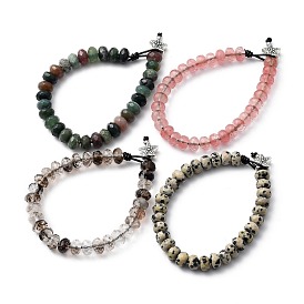 Gemstone Beaded Bracelets, with Cowhide Leather Cord, 201 Stainless Steel Round Beads and Starfish Alloy Beads