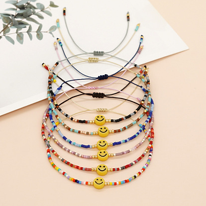 Браслеты из бисера со стеклянными бусинами в виде улыбающегося лица для женщин., регулируемые браслеты шнур