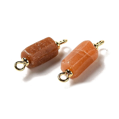 Natural Gemstone Connector Charms, Faceted Column Links with Real 18K Gold Plated Brass Double Loops