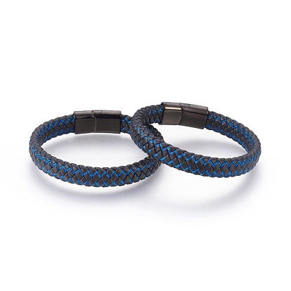Braided Leather Cord Bracelets, with 304 Stainless Steel Magnetic Clasps