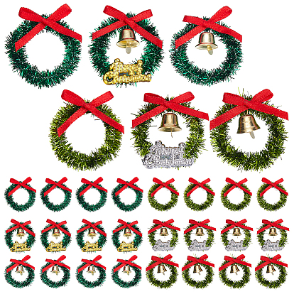 30шт. 6 виды пластиковых украшений для вечеринок, Рождественский венок, с железным колокольчиком и полиэстеровым бантиком