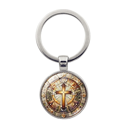 Сплав со стеклянным брелоком-подвеской, плоские круглые с крест-накрест