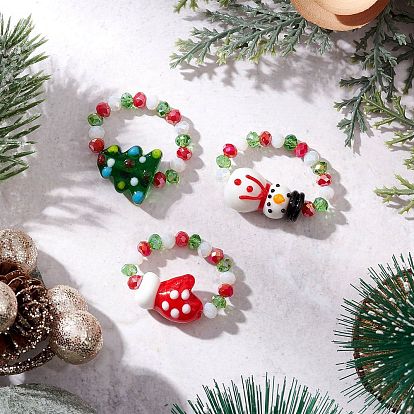 3 шт. рождественские стеклянные и лэмпворк кольца для женщин