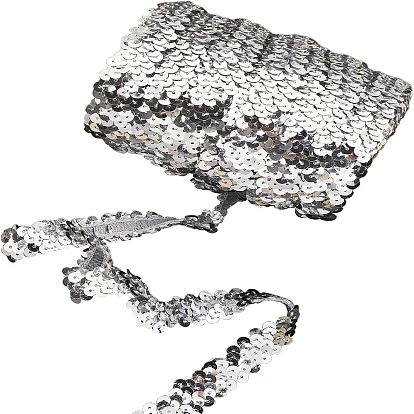 Plastic Paillette Elastic Beads, Sequins Beads, Ornament Accessories, 3 Rows Paillette Roll, Flat Round