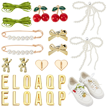 Наборы для самостоятельного украшения обуви, включая подвеску из сплава и брошь в виде английской булавки., пластиковые искусственные жемчужины, подвески для обуви и полиэстеровая лента